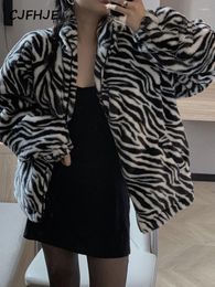 Women's Jackets CJFHJE Jacket Clothing Style Retro Zebra Pattern Thick Plush Velvet Loose Zipper Stand Collar Coat Women