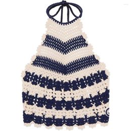 Women's Tanks Boho Inspired Knit Crochet Crop Top Women Halter Neck Self-tie Closure Beach Tops Striped Summer