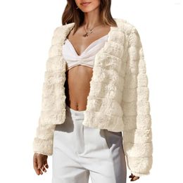 Women's Jackets Cashmere Cropped Jacket Fall Winter Fashion Soft Long Sleeve Open Front Coat Fluffy Short Outerwear