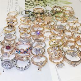 Diamond Imitation Gem Rings Women Fashion Zircon Ring Hand Ornaments Jewelry Mixed Batch Silver Gift Wedding Accessories244N