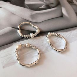 Wedding Rings Silver Colour Natural Pearls For Women Rope Elastic Strand Adjustable Party Fashion Jewellery Gift Drop