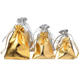 Jewellery Boxes 25pcs lot Packing Gold Colour Foil Cloth Drawstring Storage Bag 7x9cm 9x12cm 10x15cm Wedding Gift Bags Pouches 230926