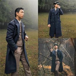Men's Wool Winter Woollen Men Overcoat Solid Black Double-Breasted High Quality Costume Homme Formal Business Causal Daily Tailor-Made