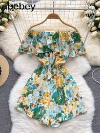 Women's Jumpsuits Rompers Beach Slash Neck Floral Jumpsuits Shorts Casual Summer Women Overalls Ruffles Playsuits 2022 Sexy Ruffles Playsuit Off Shoulder L230926