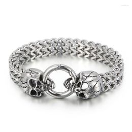 Link Bracelets Punk Stainless Steel Skull Charm Bracelet Men Mesh Chain Bangle Man Jewelry Accessories