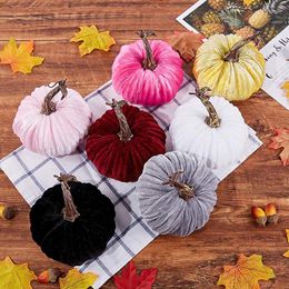 Decorative Flowers 10cm Halloween Pumpkin Ornament Handmade Velvet Pumpkins Soft Stuffed Foam Harvest Thanksgiving Centrepiece Decorations