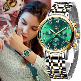 Womens Watches Luxury Brand LIGE Rose Gold For Women Quartz Wrist watch Fashion Ladies Bracelet Waterproof Watch Clock Relogio Feminino 230927