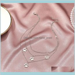 Pendants Jewellery 15Pcslot European Three Layers Animal Footprint Pendant Necklaces Alloy Gold Paw Print Clavicle Chain For Women D197m