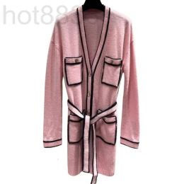 Women's Sweater Designer 100% Cashmere Knitted Top with Letter Button Girls' Milan Runway Crop Top Shirt High end Long Sleeve Elastic Cardigan Jacket LXZM