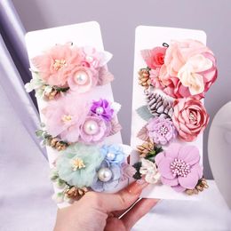 Hair Accessories 3Pcs/Set Baby Girl Flower Clip Sweet Floral Alligator Bows For Mesh Rose Pearl Hairpins Kid Hairgrips