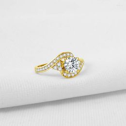 Cluster Rings IOGOU 10K Solid Yellow Gold Engagement For Women Luxury Fine Jewellery Twisted Shape 6.0mm D/VVS1 Moissanite Wedding