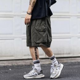 Men's Shorts Summer Big Pocket Tooling Cotton Causal Loose Straight Five-quarter Pants Youth Mid-pants Men Bottom Male Clothes