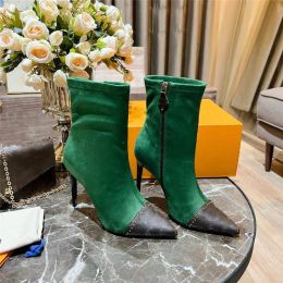 Luis Viton LouiseViution Luxury Women Leather Olive Designer Green Suede Ankle Lvse Booties Heel Shoes Silhouette Booties Original