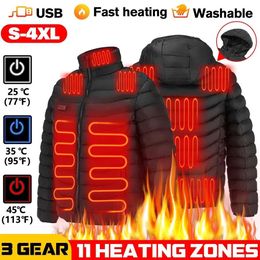 Men Winter Warm USB Heating Jackets Smart Thermostat Pure Colour Hooded Heated Clothing Waterproof Warm Jackets