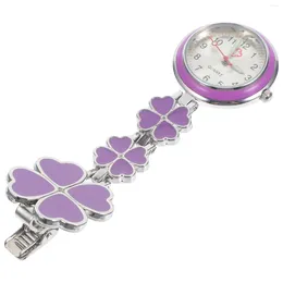 Pocket Watches Watch Rose Pattern Luminous Nurses Hanging Clip-on Women Flower Student Badge Nursing