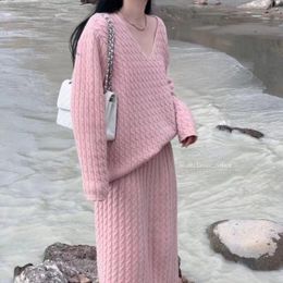 Work Dresses Xiaoxiangfeng Advanced Sense Casual Fashion Solid Colour Knitted Sweater Half Skirt Two Piece Set