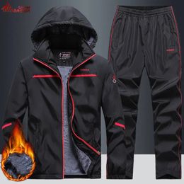 Men's Tracksuits Warm Sport Suit Men's Sets Sweatshirts Hoodies Sweatpants Winter Fleece Tracksuit Windproof Gym Jogging Sportswear Clothing 230927