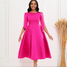 Ethnic Clothing 2023 African Wedding Party Dresses For Women Summer Autumn 3/4 Sleeve Solid Colour Knee-length Dress