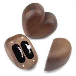 Jewelry Pouches Black Walnut Wooden Engagement Ring Box Solid Wood Heart Shaped Organizer For Proposal Wedding Ceremony Gift Y08E