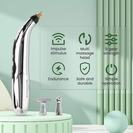 Back Massager 3 Heads Electronic Acupuncture Pen Point Massager Electric Meridians Laser Therapy Heal Massage Meridian Energy Pen Pain Relief 230926