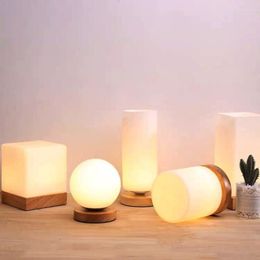 Table Lamps Bedroom Solid Wood Cylindrical Glass Bedside Lighting Modern Minimalist Creative Dormitory Study Rechargeable Small Lamp