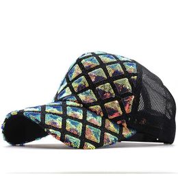 Ball Caps Summer Brand Women's Baseball Caps Sequins fishing Hat Cotton Sun Visor For Girls Breathable Mesh Snapback Hip Hop Fashion Cap x0927