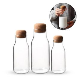 New Cork Glass Bottle Heat Resistant Milk Juice Bottle Transparent Storage Can Sealed Coffee Storage Tank Drop2388