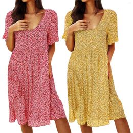 Casual Dresses Women Round Neck Pullover Star Print Mid Vintage Short Sleeve Dress