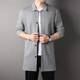 Men's Sweaters High Grade Solid Colour Knitted Cardigan Windbreaker Business Fashion Korean Classic Casual Long Coat Wear 230927