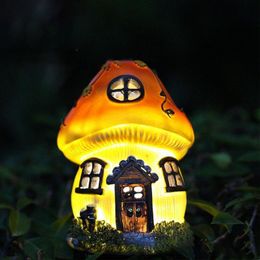 Decorative Objects Figurines Mushroom House Shape Lamp Waterproof Solar Lamp Fairy House Luminous Sculptures Garden Decoration Patio Lights Lawn Ornament 230926