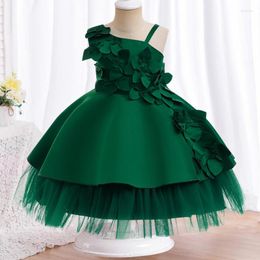 Girl Dresses Girls' Oblique Shoulder Flower Walk Cake Skirt 0-6 Year Old Little Birthday Party Christmas Performance Dress