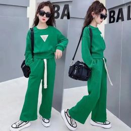 Clothing Sets Fashion 2023 Kids Girls Clothes Autumn Spring Long Sleeve Sweatshirt + Wide Leg Pants Children Suits 8 10 12 14 Y 230927