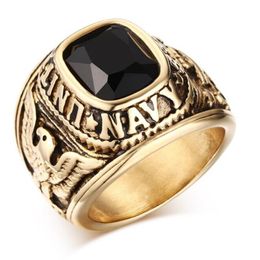 United States Navy Rings Marine Corps USMC Stainless Steel Gold Plated Black Green Red CZ Stone US Size 8-112405