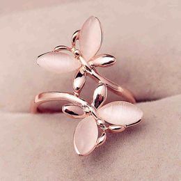 Wedding Rings Huitan Rose Gold Colour Butterfly Finger Ring For Female Romantic Bridal Ceremony Party Accessories Women Fashion Jewellery