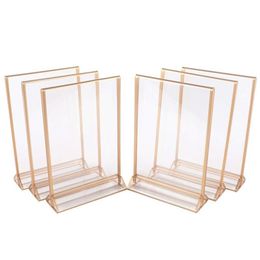 Party Decoration Gold Double Sided Picture Frames Acrylic Sign Holders Vertical Po Stand For Table Numbers Wedding Cards Pressed F180A