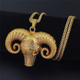 Gold Silver Colour Goat Sheep head Pendant Necklace Hip Hop Style Animal Head Necklace For Women Men Party Jewellery Gift248t