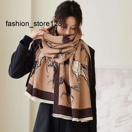 Scarves Animal Print Winter Cashmere Scarf Women Thick Warm Shawls Wraps Female Designer Horse Pashmina Blanket Cape ZJ8W