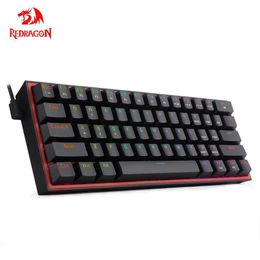 Keyboards REDRAGON Fizz K617 RGB USB Mini Mechanical Gaming Wired Keyboard Red Switch 61 Key Gamer for Computer PC Laptop detachable cable 230927