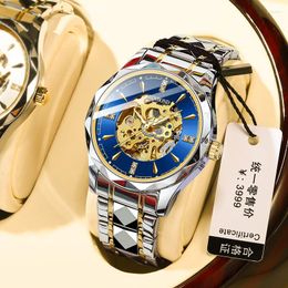 Wristwatches BINBOND Men's Watches Luxury Gold Skeleton Mechanical Watch For Men Stainless Steel Waterproof Luminous Automatic Wristwatch