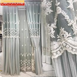 Curtain American Style Garden Princess Blue Skirt Window Screen Integrated Double Curtains for Living Room Bedroom French 230927