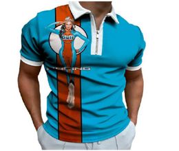 DIY Clothing Customised Tees & Polos Red and blue stitching woman print for men's lapels, short sleeved men's casual polo shirts