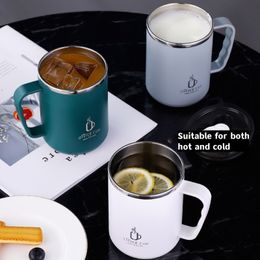 Mugs 500ML Stainless Steel Mug With Lid Double Layer Coffee Milk Graduated Mouth Cup Creative Insulation Tea Office Thermos Gifts 230927