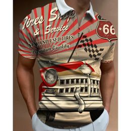 DIY Clothing Customized Tees & Polos Racing retro print short sleeved casual round neck pure cotton T-shirt men's zipper POLO shirt