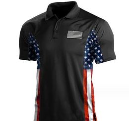 DIY Clothing Customised Tees & Polos Flag black stitching New Men's Short Sleeve Button Printing Casual Pullover Polo Shirt