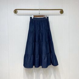 Skirts 2023 3 Summer Indigo Blue Elastic Waist Denim A Line Big Swing Cake Half Skirt