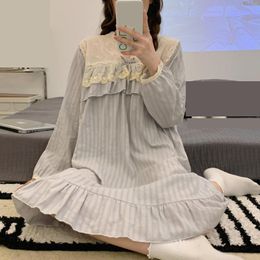 Women's Sleepwear Lace Nightgown Sleep Dress Women Long Sleeve Dressing Gown Spring V-Neck Lingerie Sleepdress Bathrobe Nightdress