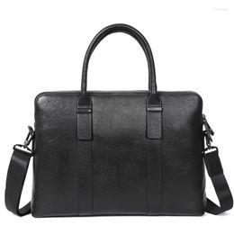 Briefcases Double Zipper Handbag Luxury Men Genuine Leather Briefcase Business Laptop Bag Office Male Portfolio Black