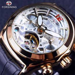 Forsining Legend Tourbillion Series 3D Glass Design Genuine Leather Mens Watch Top Brand Luxury Clock Automatic Men Wrist Watch339e