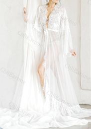 Casual Dresses Ladies White Drawstring Lace V-Neck Nightgown Dress Long