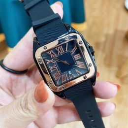 Lovers watches luxurious men women quartz wristwatch square couples watch for male female top brand rose gold classic waterproof t298i